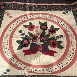 Handmade by the Amish Floral Appliqué Quilt Panel with Rose Motif